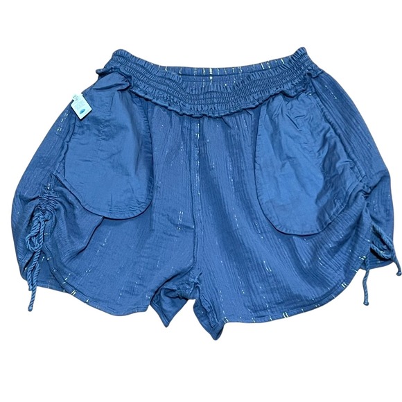 Aerie Women's Blue Metallic Stripe Drawstring Shorts Size M Medium New NWT - Picture 12 of 15